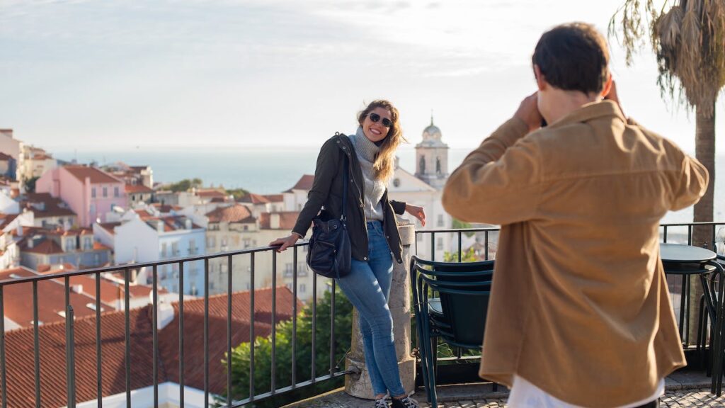 A woman posing at the camera